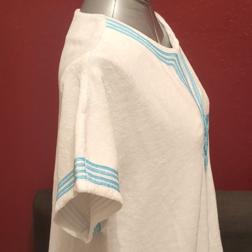 CABANA LIFE White/Mint Terry-Cover Up-Size M Essential-Short Sleeve UPF 50+ - Picture 5 of 8